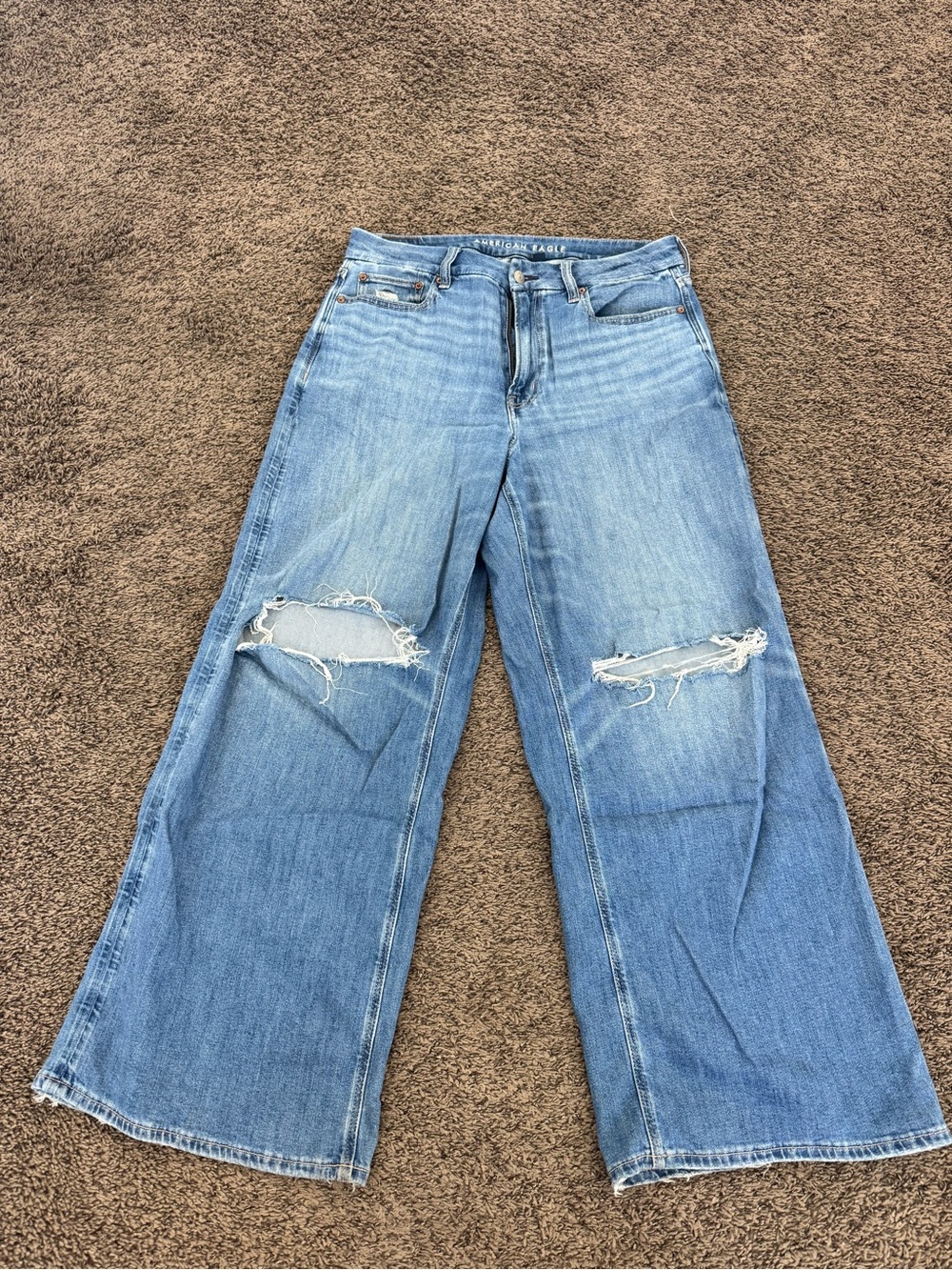 American Eagle Outfitters Light Blue Wide-Leg Ripped Jeans